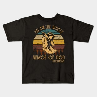 Put On The Whole Armor Of God Boot Hat Cowboy Kids T-Shirt